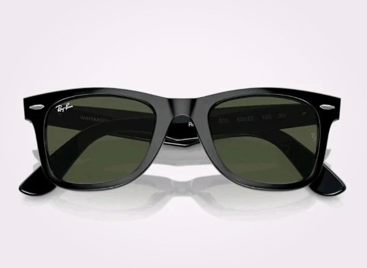 Ray-Ban RB2140 901 50-22 Wayfarer Green Lenses Unisex Classic Sunglasses - Black